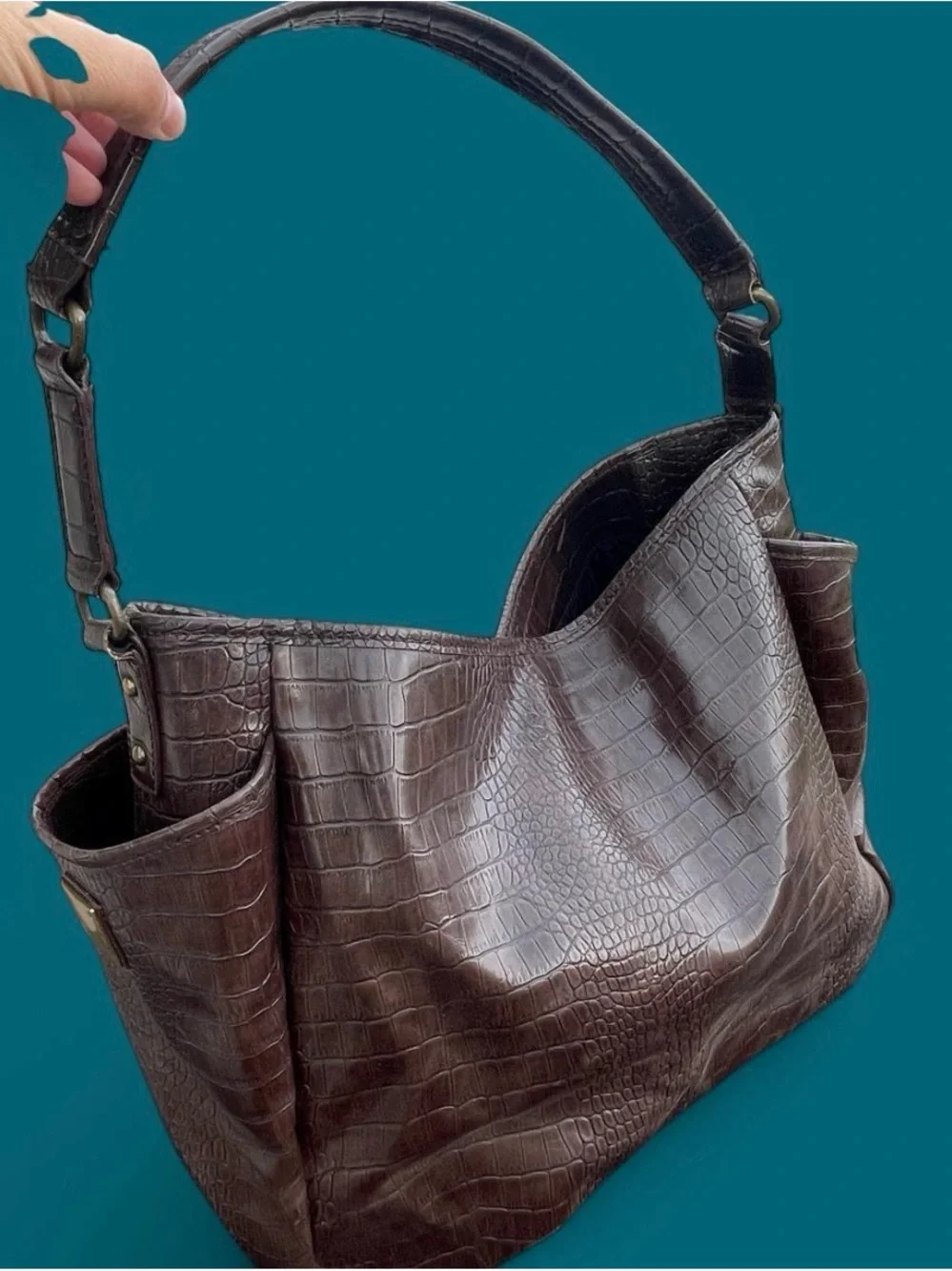 Simply Vera Vera Wang Brown Faux Croc-Embossed leather hobo bag